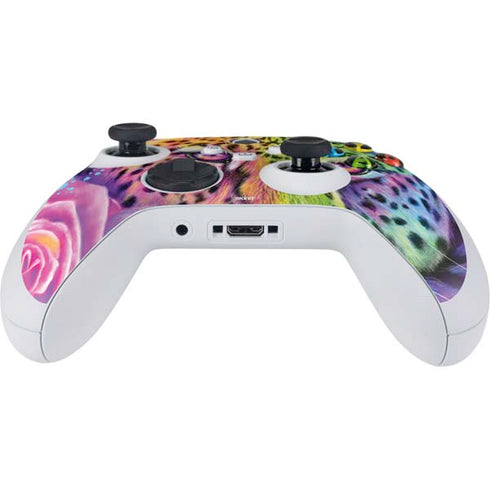 Neon Rainbow Cheetah with Rose by Sheena Pike Xbox Series S Controller Skin
